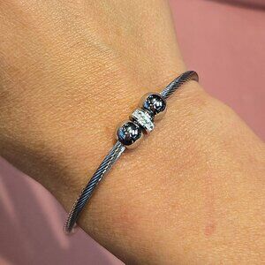 Beads Stainless steel Cubic Zirconia Open Bangles Bracelets Pulsera con Zirconia